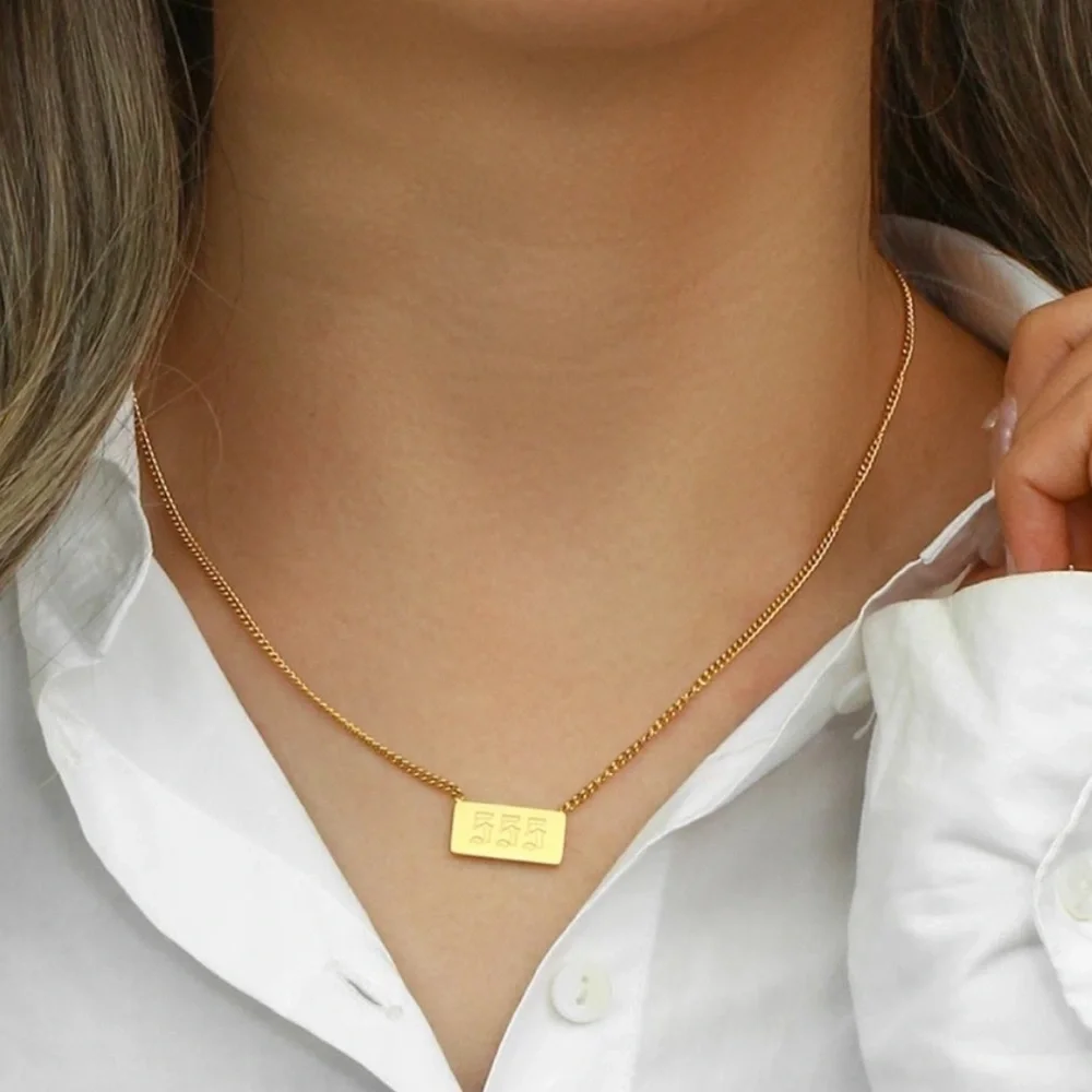 NEW SQUARE ANGEL NUMBER 18K GOLD NECKLACE, NICE NECKLACE, CUTE NECKLACE - Picture 3 of 7